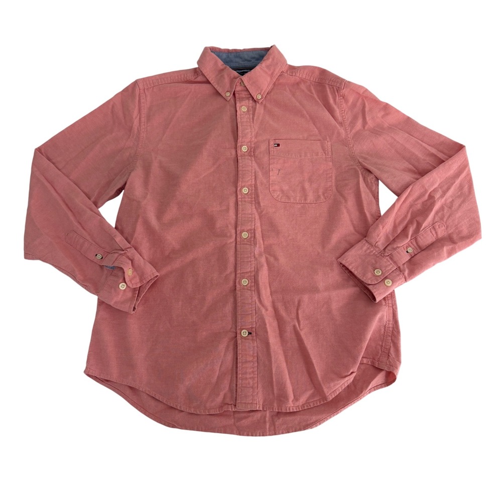 Tommy Hilfiger Button Down Shirt Mens Medium Regular Fit Stretch Salmon Pink